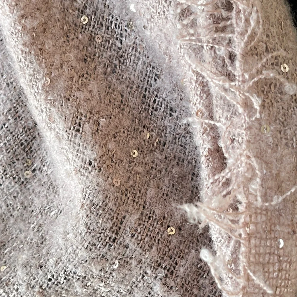 Pink Cozy Blanket Scarf Oversized Winter Wrap Long Fringe Shawl Sequin Outerwear